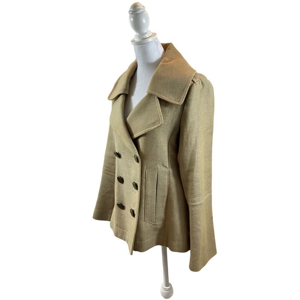 Nanette Lepore Double Breasted Tan Pea Coat 100%‎ Cotton Size 6